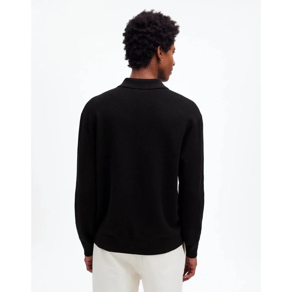 Madewell Polo Sweater Mens Medium Black Merino Wool Milano-Knit Quiet Luxury NWT